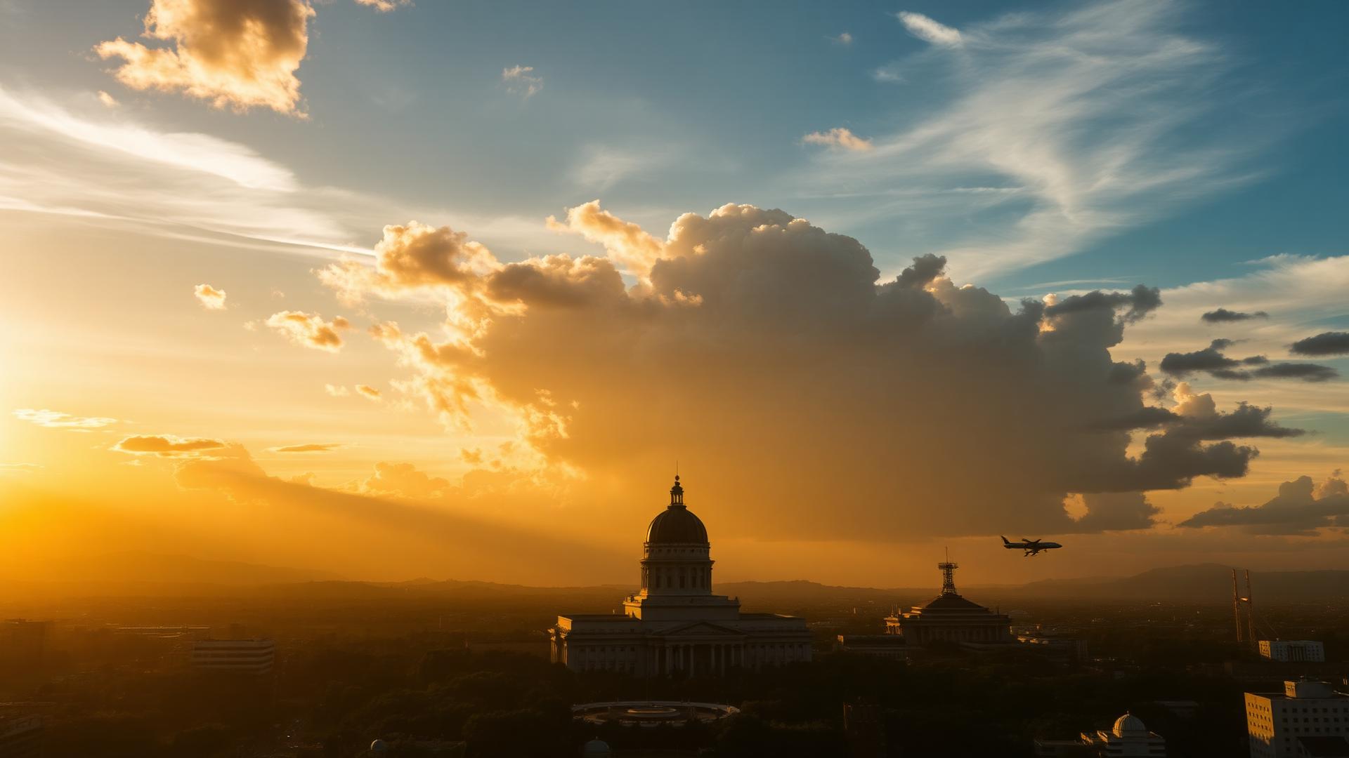 Vista aérea de Brasília ao pôr do sol